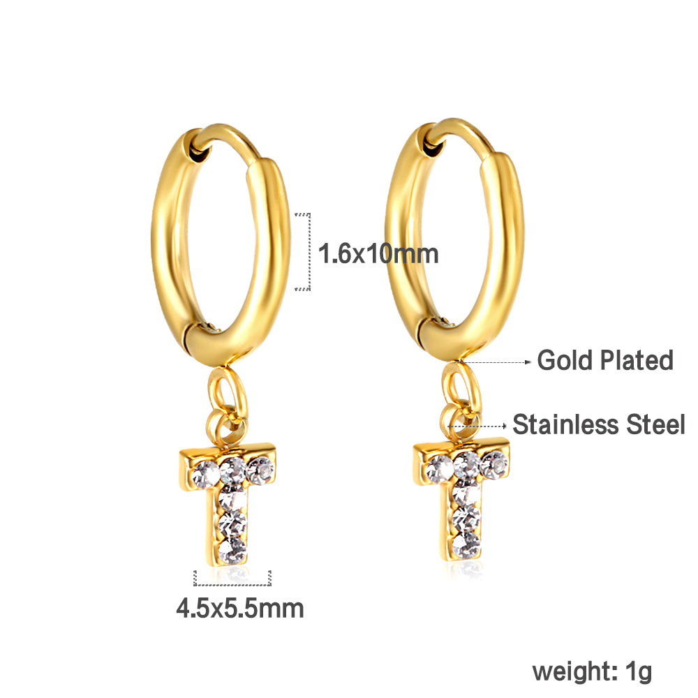 1.6x10mm circle with T-shaped white diamond stud earrings asonjewelry